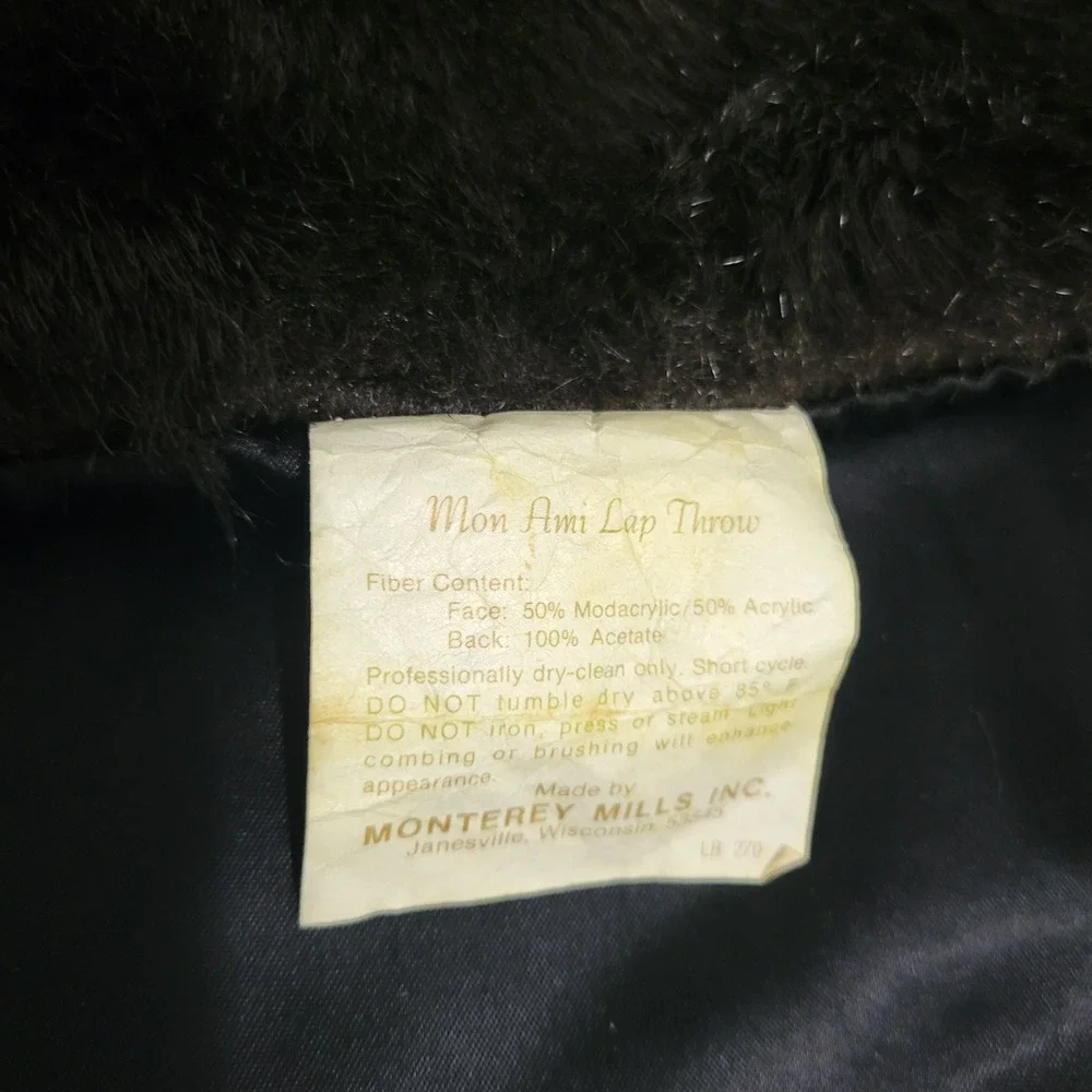 Vtg Monterey Mills Mon Ami Lap Throw Blanket Black Faux Fur Ribbed Vintage Style